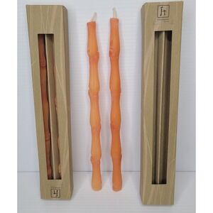 4 Fillamento Neiman Marcus 100% Beeswax Amber Bamboo Shaped Taper Candles NEW